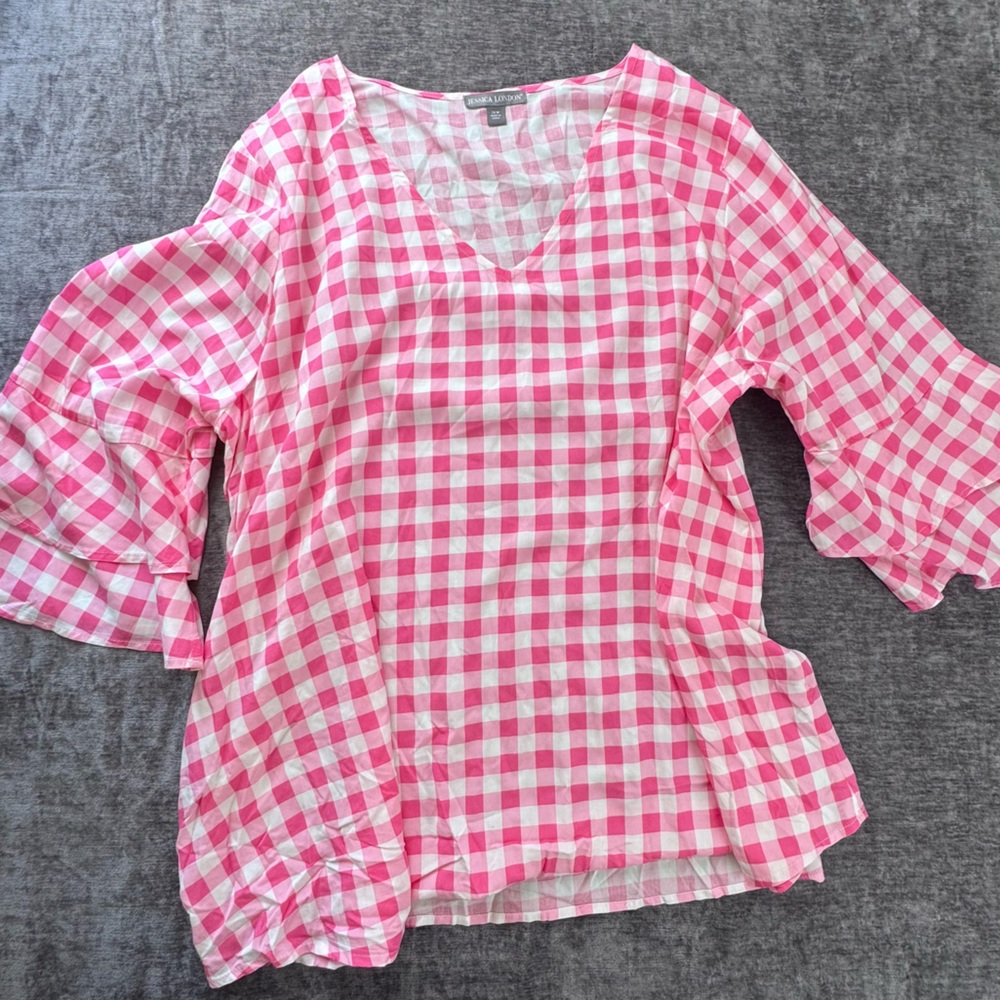Jessica London Pink and White Gingham Blouse